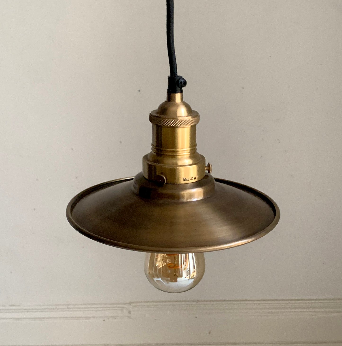 Pair of Industville Brooklyn Flat Pendant Lights, 8 Inch, Brass & Brass Holder