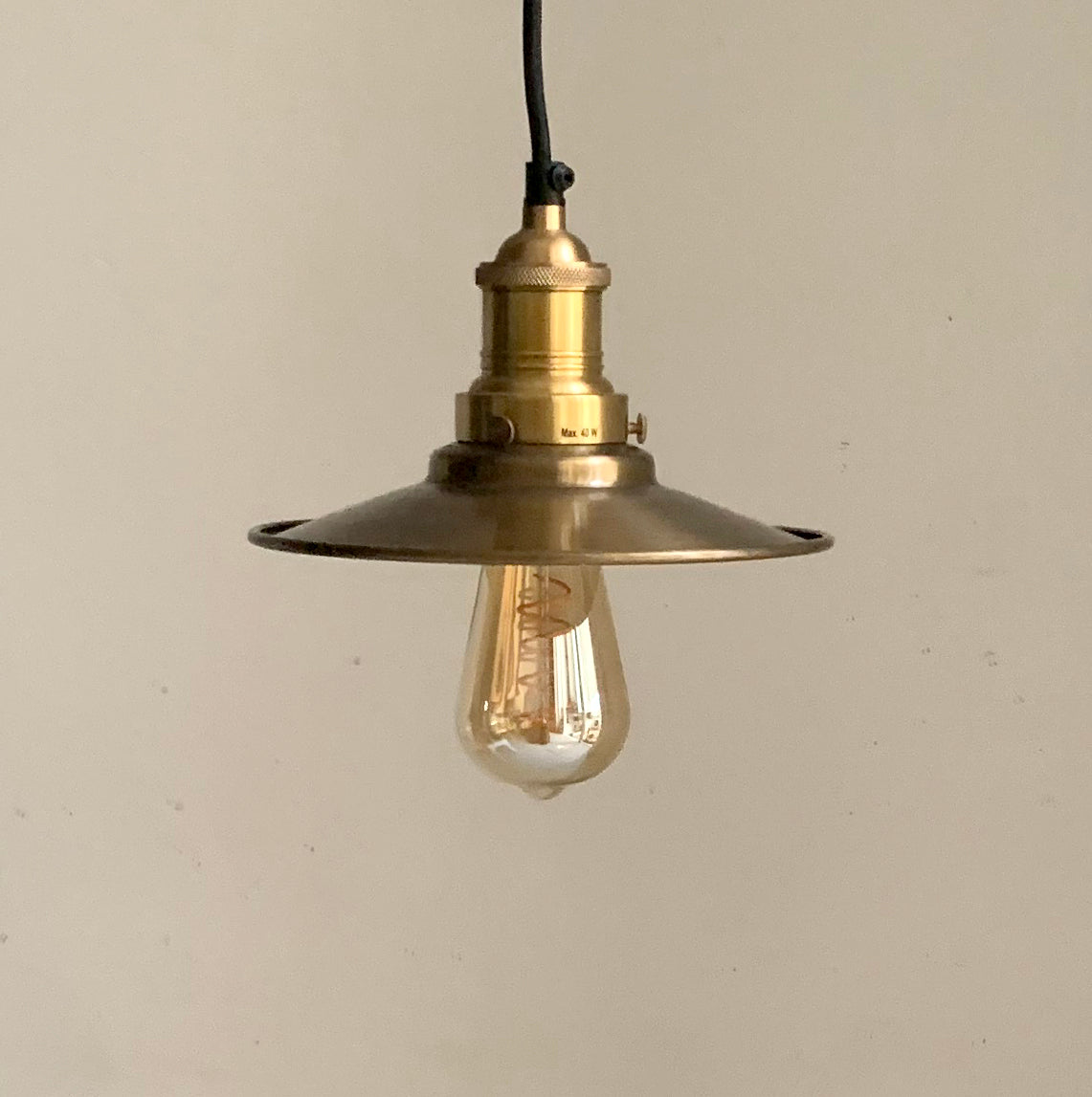 Pair of Industville Brooklyn Flat Pendant Lights, 8 Inch, Brass & Brass Holder