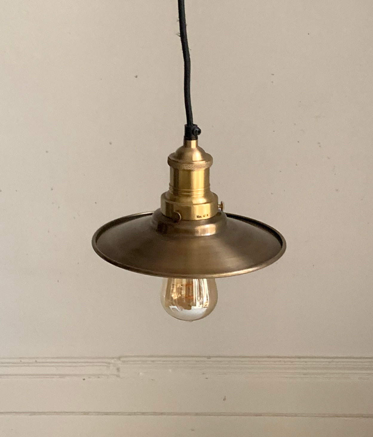 Pair of Industville Brooklyn Flat Pendant Lights, 8 Inch, Brass & Brass Holder