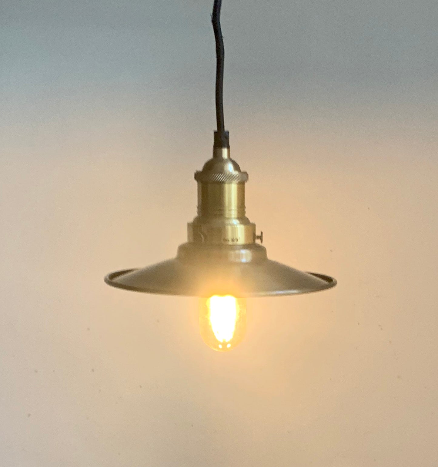 Pair of Industville Brooklyn Flat Pendant Lights, 8 Inch, Brass & Brass Holder