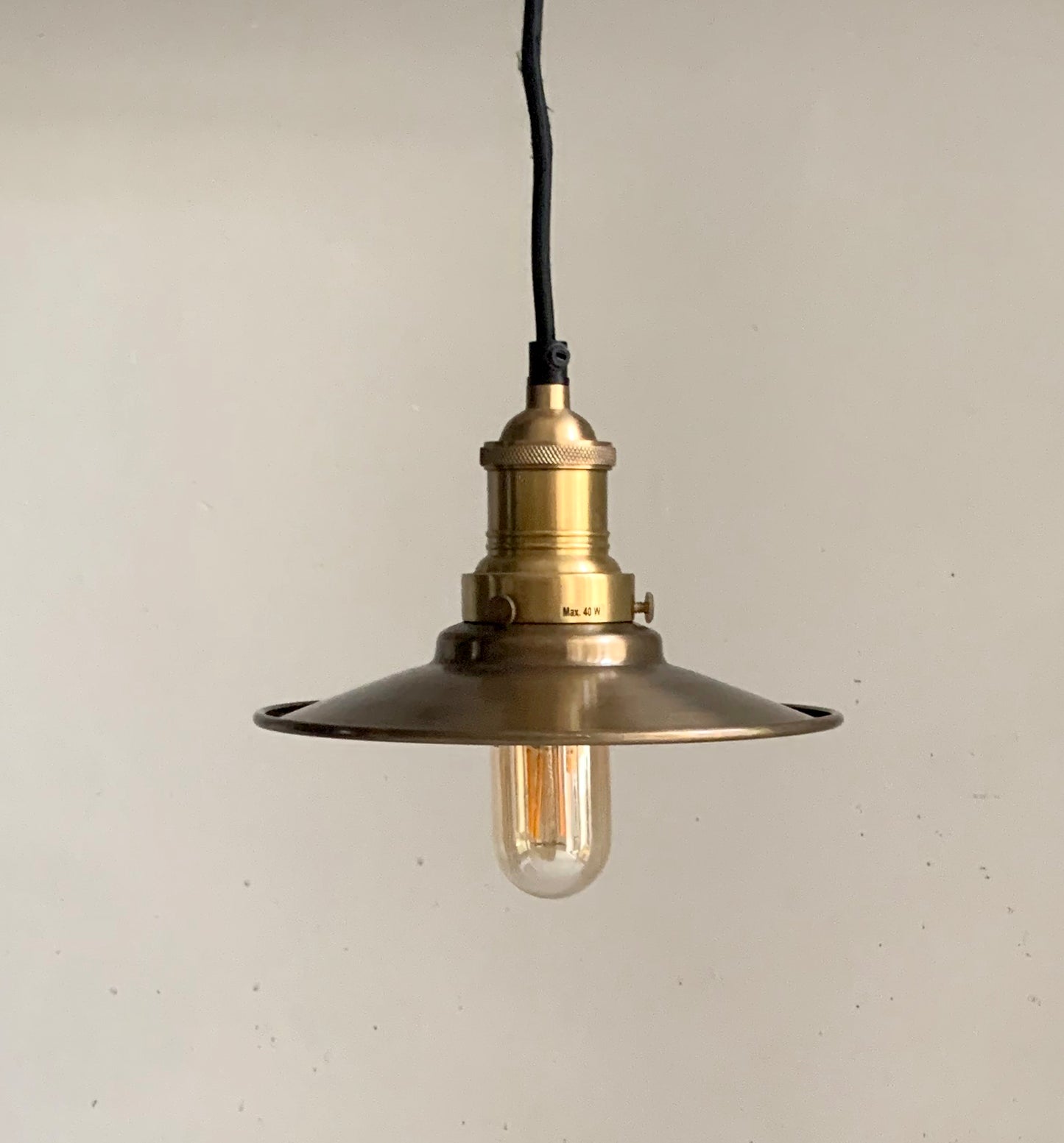 Pair of Industville Brooklyn Flat Pendant Lights, 8 Inch, Brass & Brass Holder