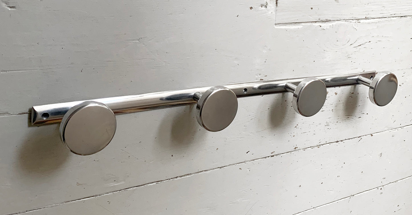 Mid Century Modern, French Wall Mounted Aluminium Coat Rack with 4 Round Hooks