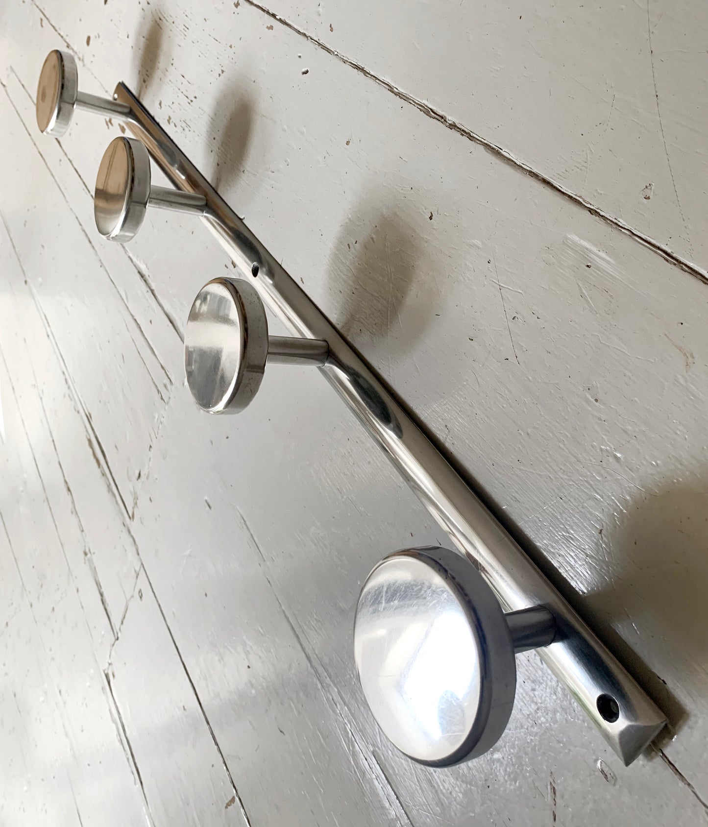 Mid Century Modern, French Wall Mounted Aluminium Coat Rack with 4 Round Hooks