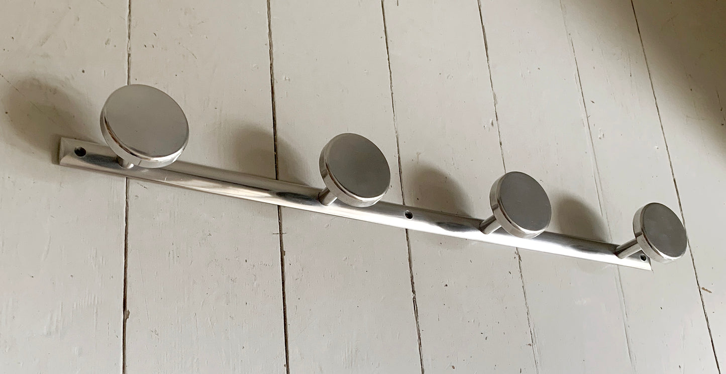 Mid Century Modern, French Wall Mounted Aluminium Coat Rack with 4 Round Hooks
