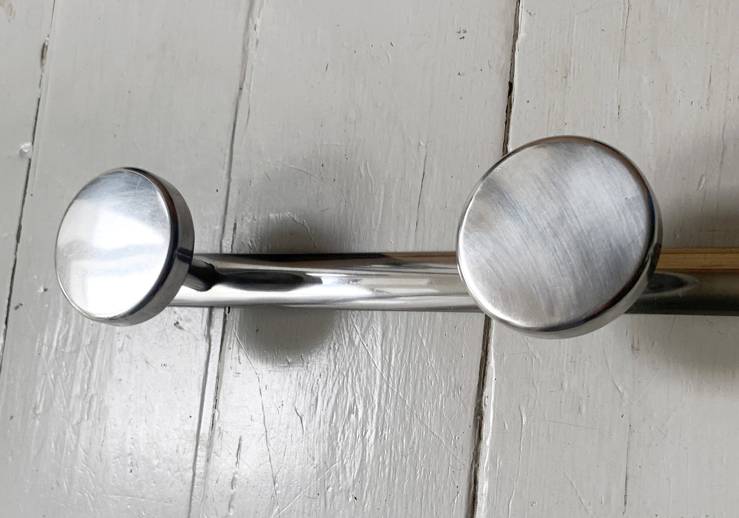 Mid Century Modern, French Wall Mounted Aluminium Coat Rack with 4 Round Hooks