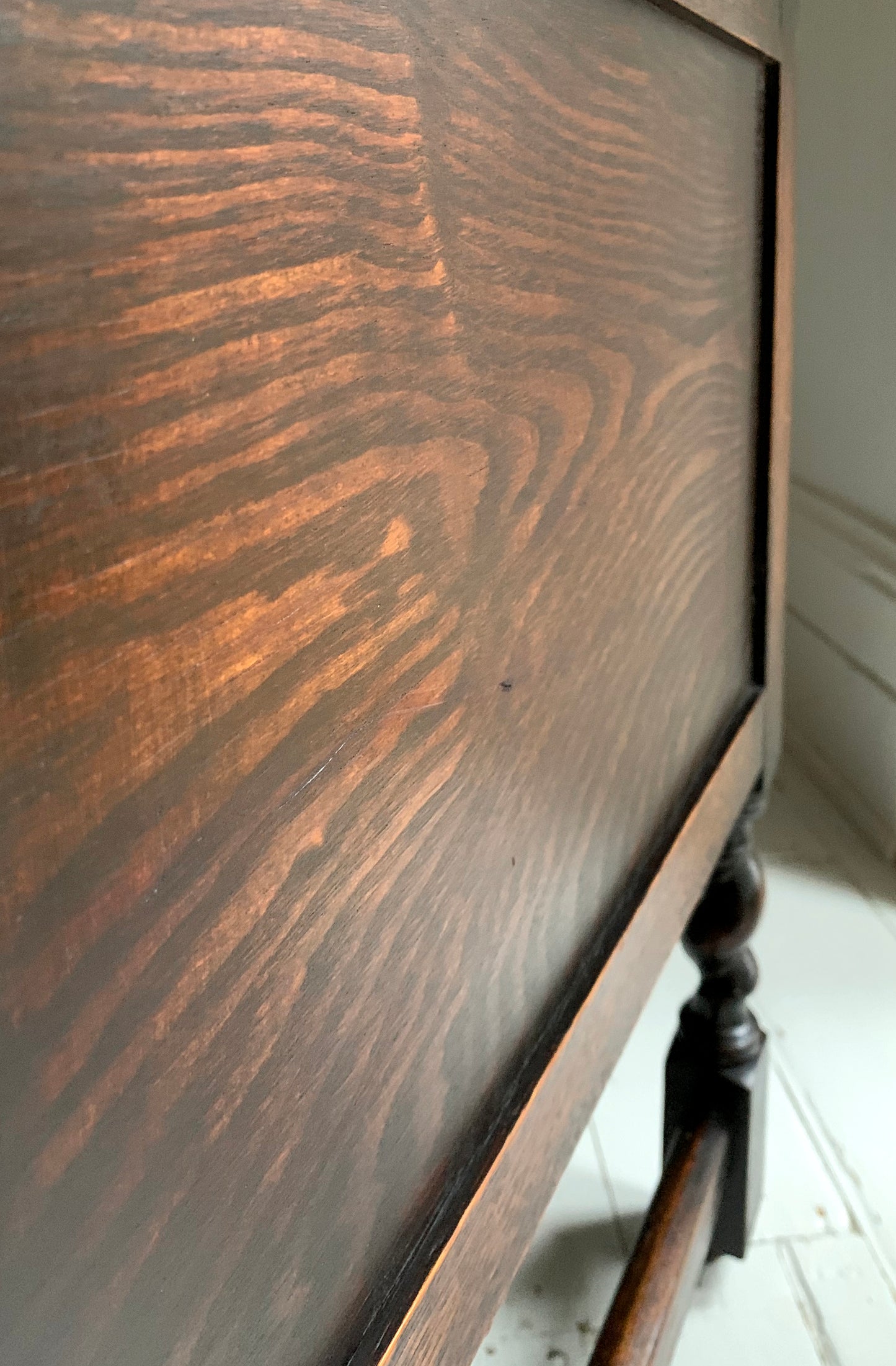 Elegant Edwardian Two Drawer Jacobean Revival Oak Chest of Drawers