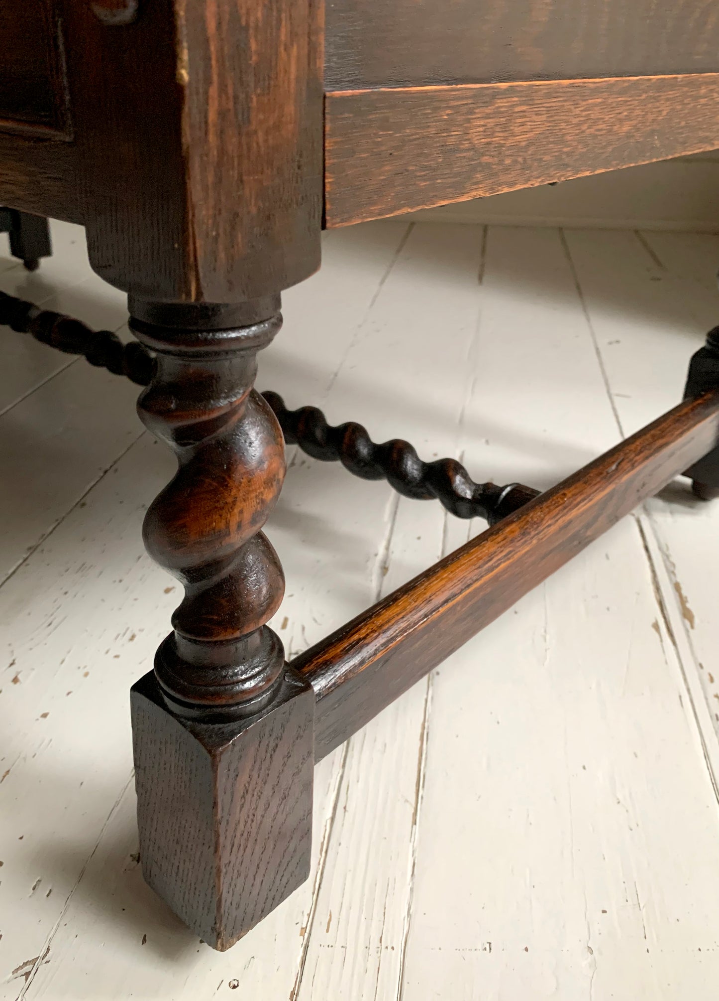 Elegant Edwardian Two Drawer Jacobean Revival Oak Chest of Drawers