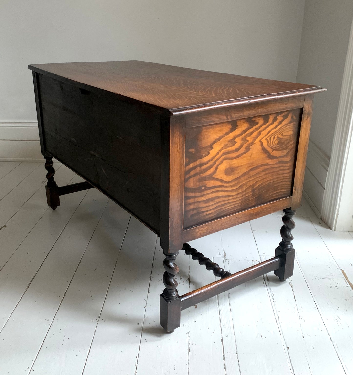 Elegant Edwardian Two Drawer Jacobean Revival Oak Chest of Drawers