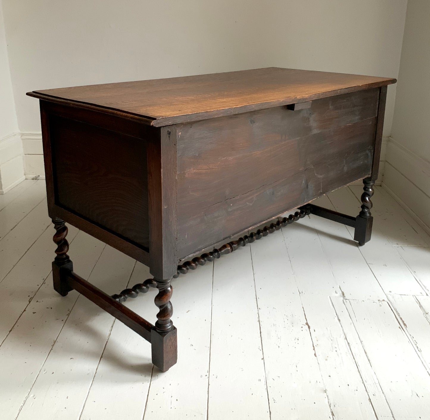 Elegant Edwardian Two Drawer Jacobean Revival Oak Chest of Drawers