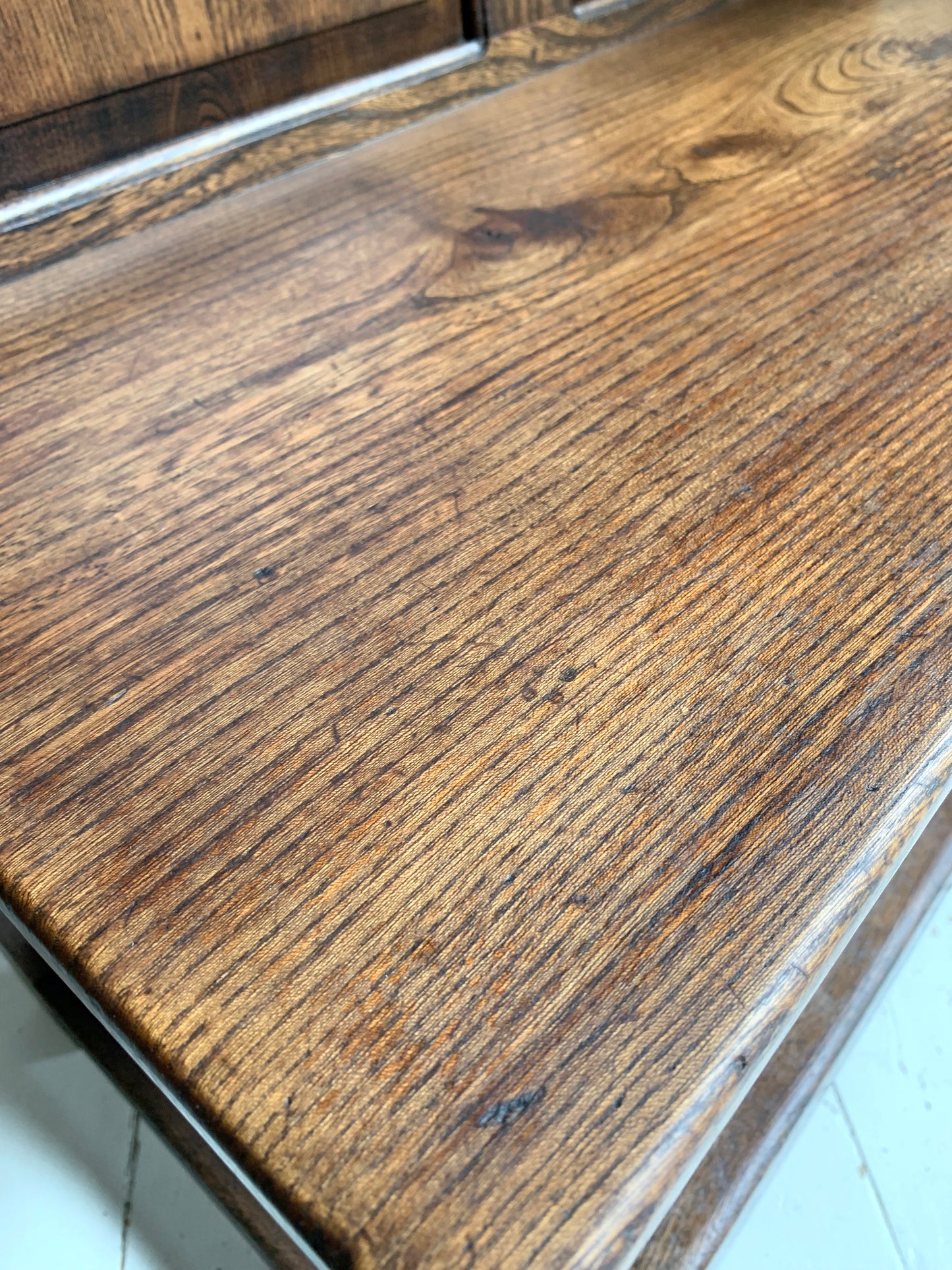 Antique Oak Panelled Back Settle Without Arms with RA Initial Carving / 91cm