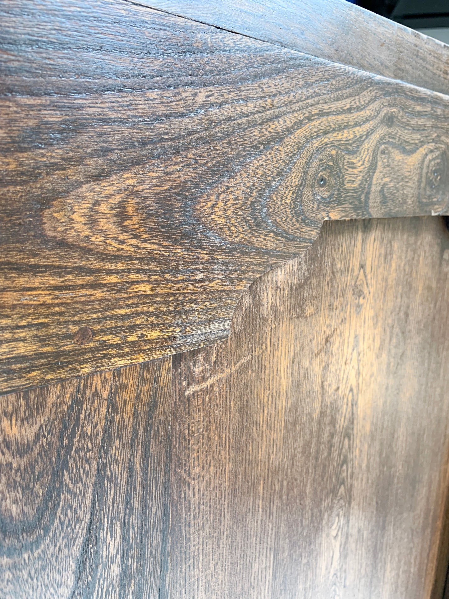 Antique Oak Panelled Back Settle Without Arms with RA Initial Carving / 91cm
