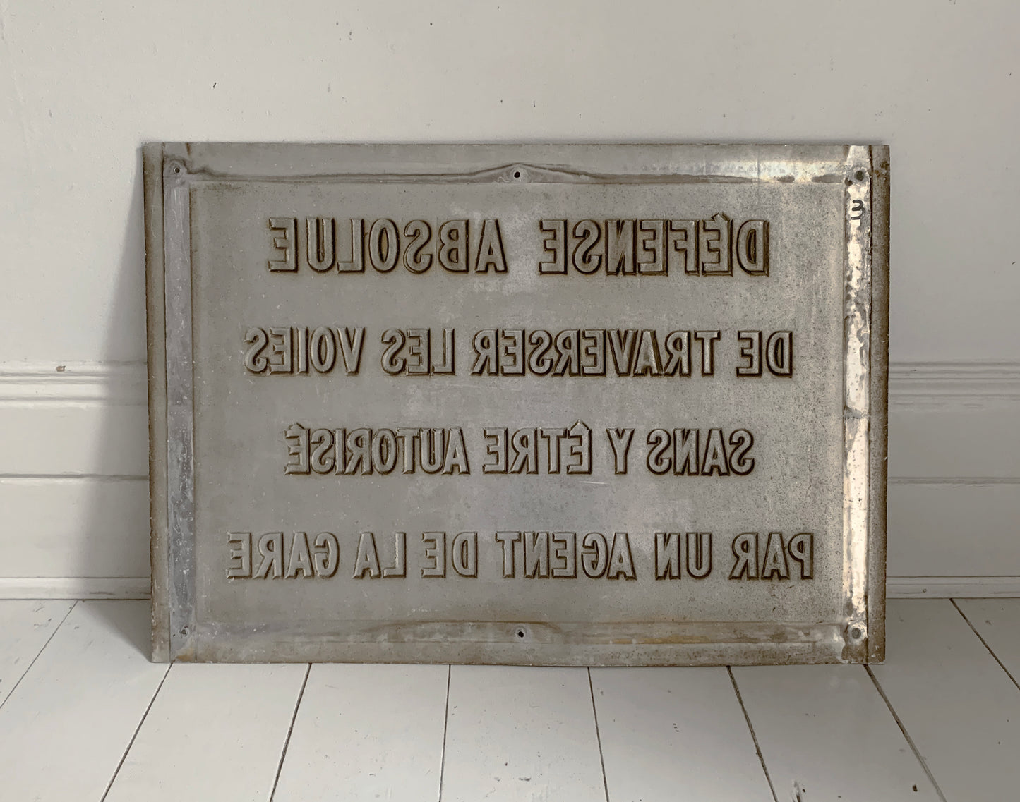 Rare Vintage SNCF French Railway Sign - Embossed Letters On Metal