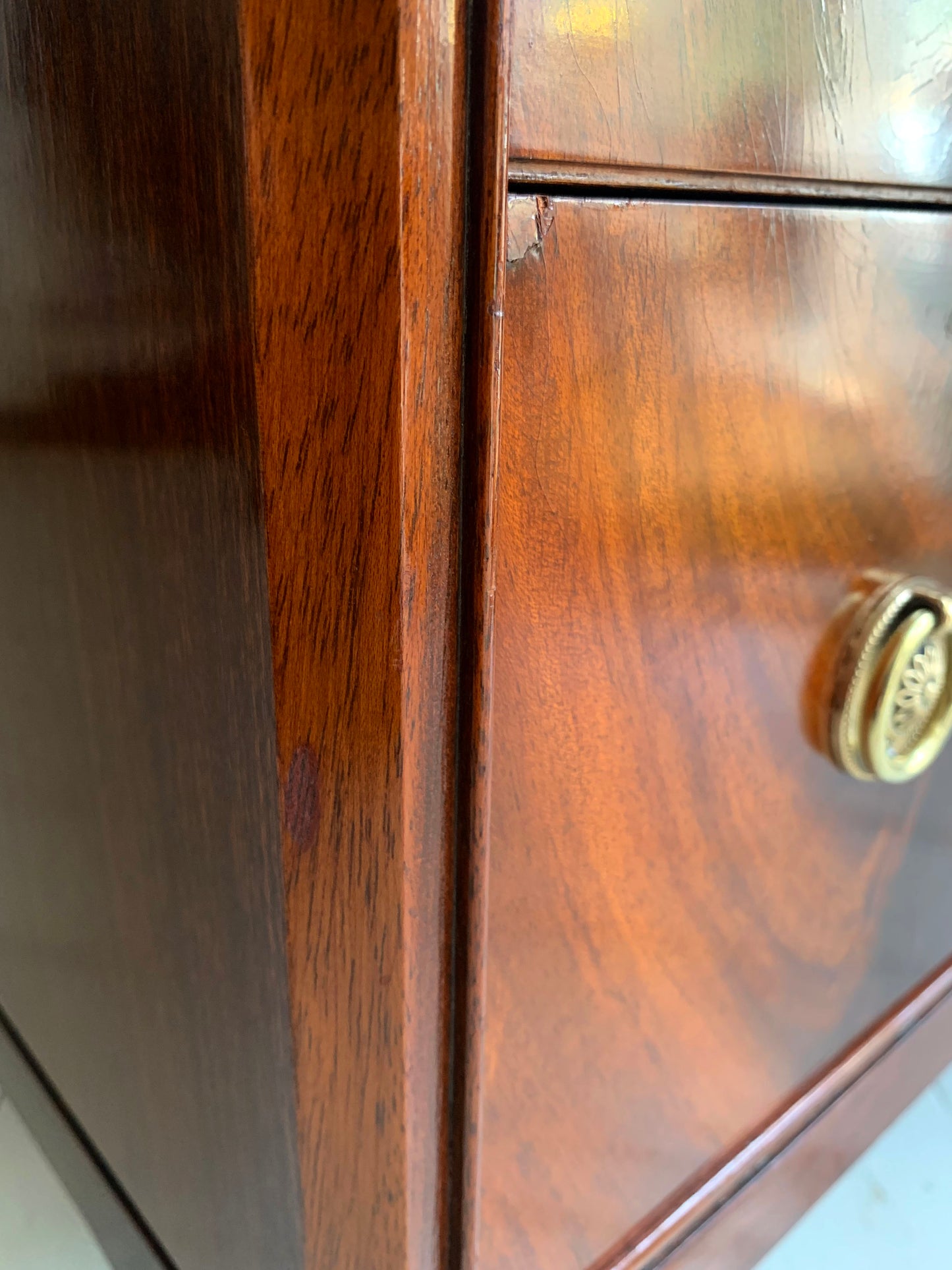 Antique Flame Mahogany Six Drawer Tallboy Chest of Drawers - 1930s