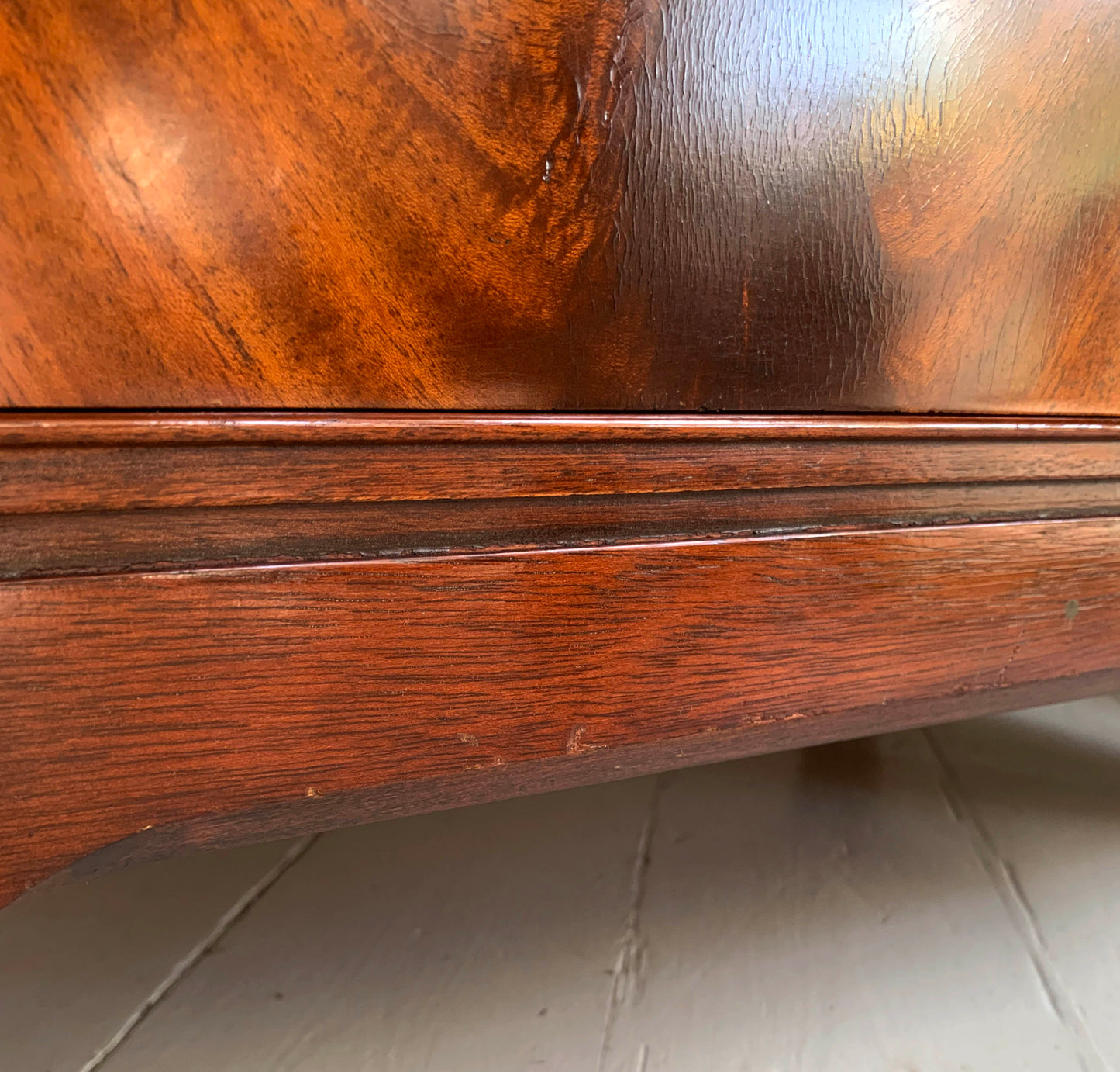 Antique Flame Mahogany Six Drawer Tallboy Chest of Drawers - 1930s