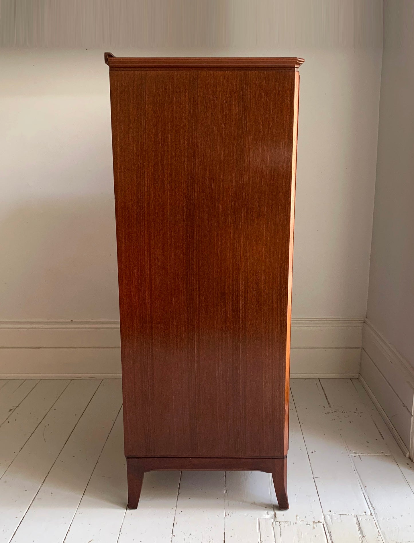Antique Flame Mahogany Six Drawer Tallboy Chest of Drawers - 1930s