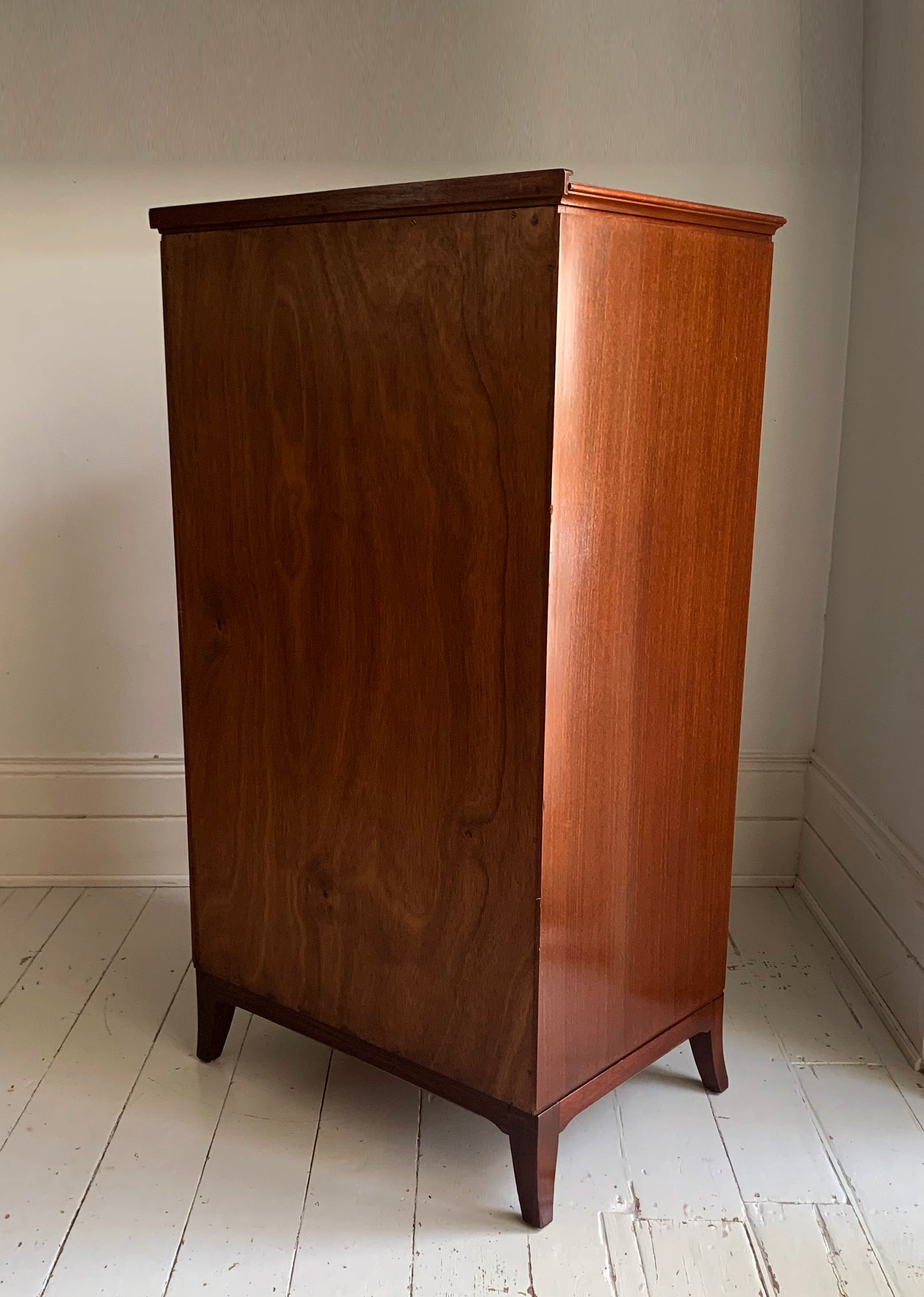Antique Flame Mahogany Six Drawer Tallboy Chest of Drawers - 1930s