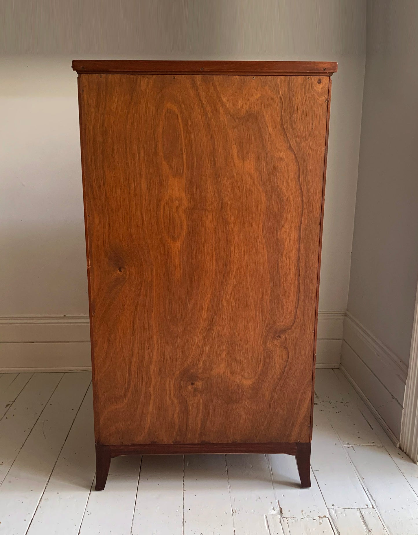 Antique Flame Mahogany Six Drawer Tallboy Chest of Drawers - 1930s