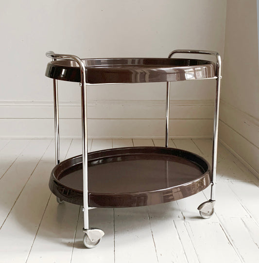 Vintage 1970's Bar Cart / Drinks Trolley / Mid Century Modern Chocolate & Chrome