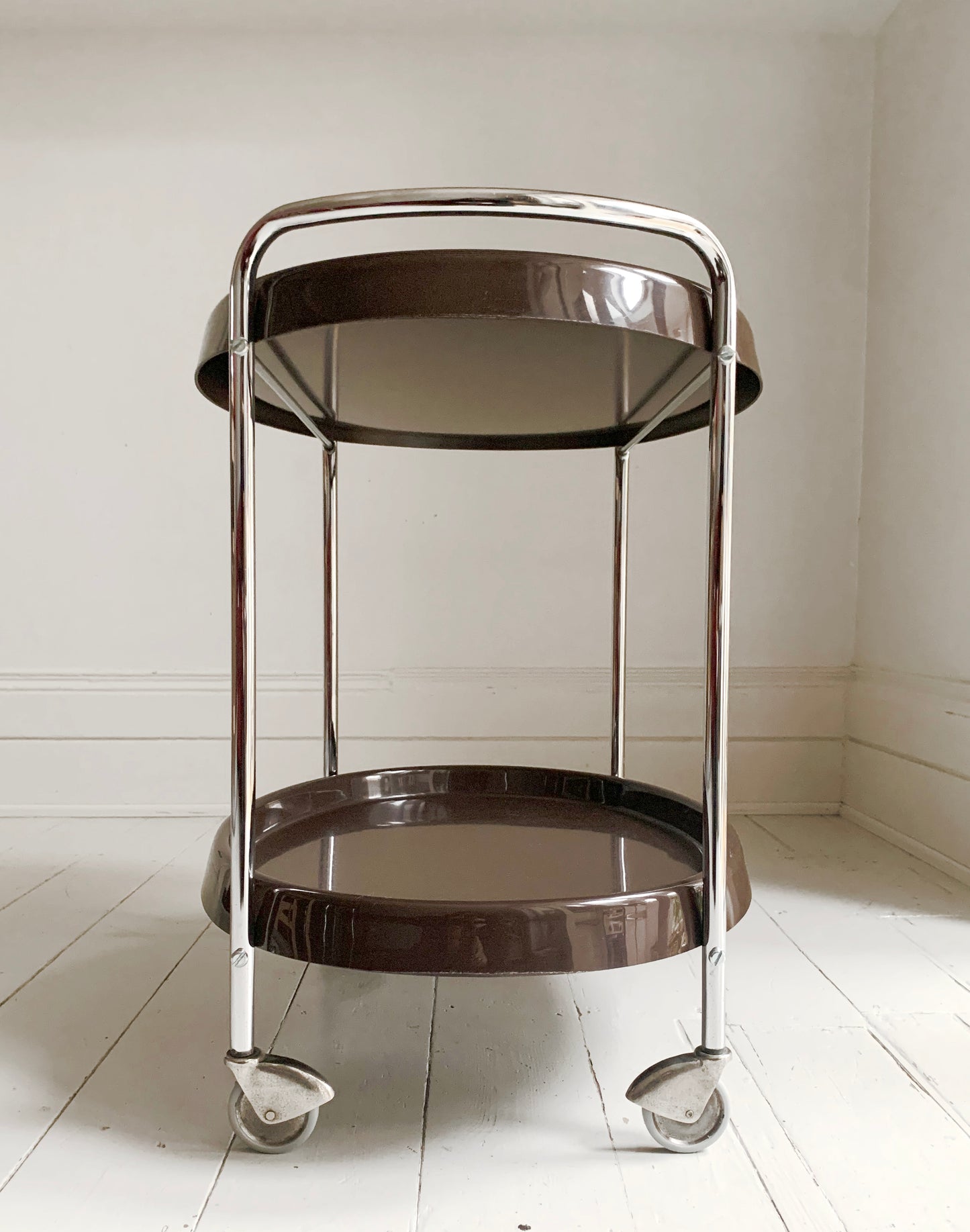 Vintage 1970's Bar Cart / Drinks Trolley / Mid Century Modern Chocolate & Chrome