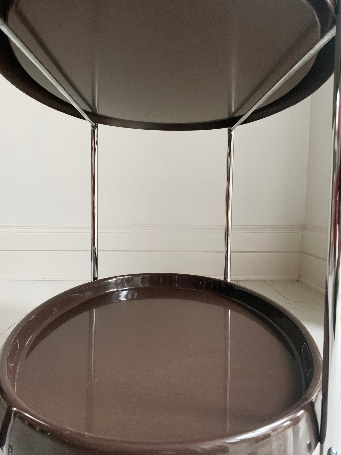 Vintage 1970's Bar Cart / Drinks Trolley / Mid Century Modern Chocolate & Chrome