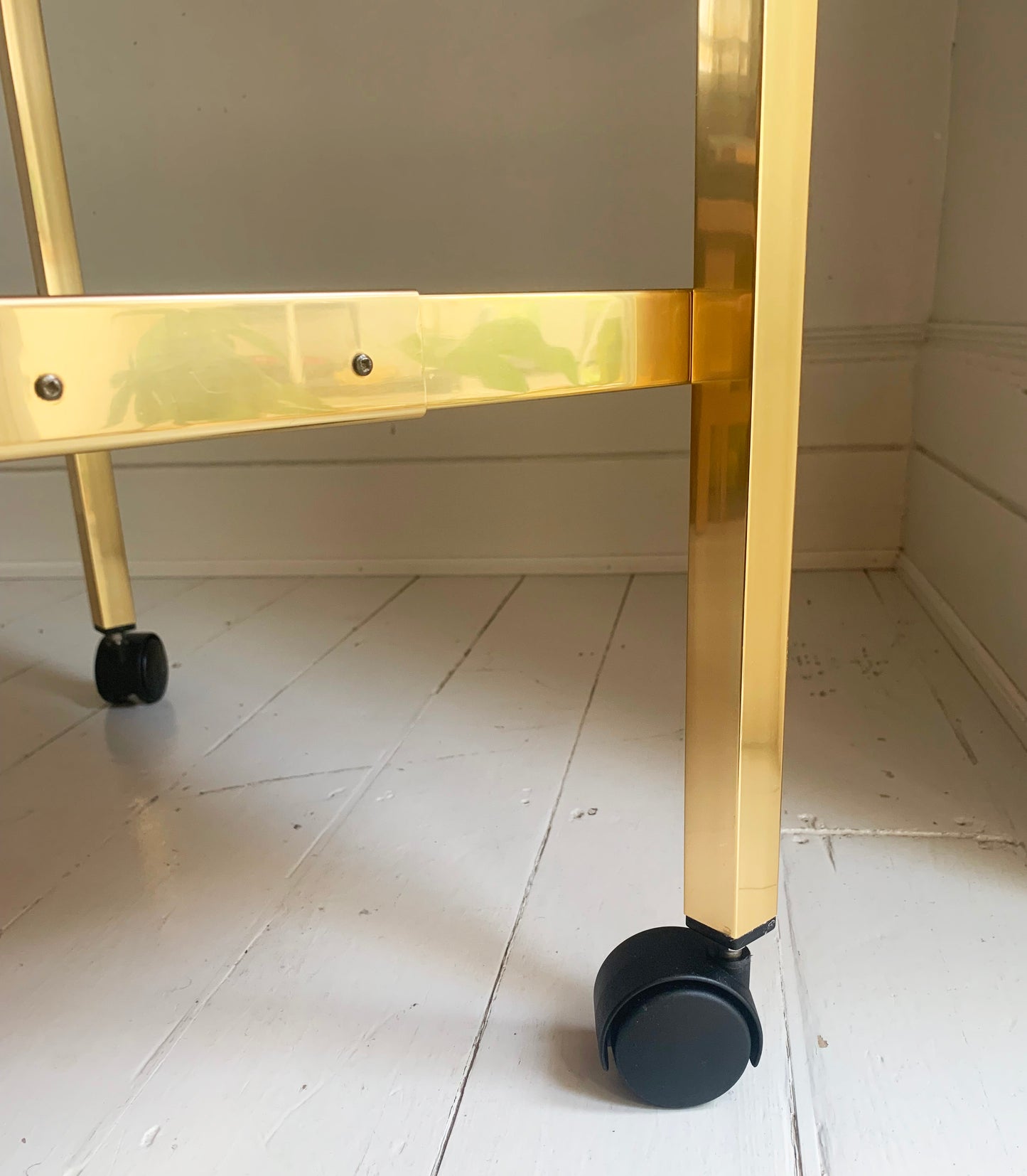 Vintage 1970s Kaymet Gold Drinks Trolley / Bar Cart with Marble Effect Shelves