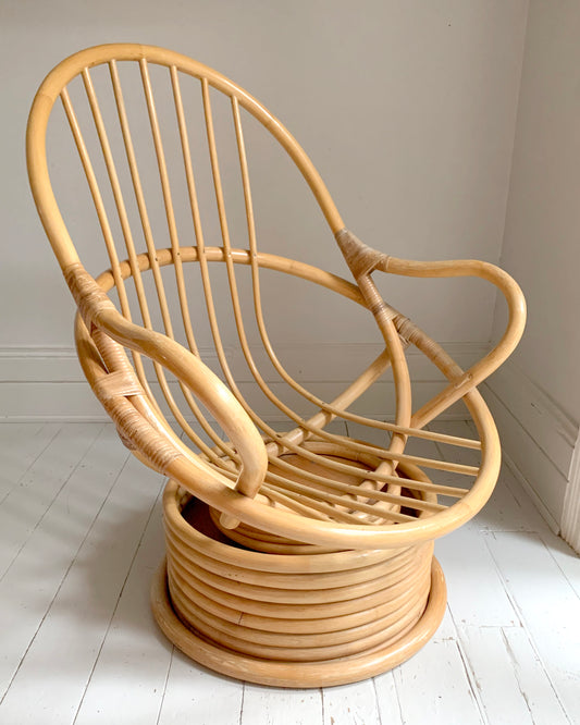 Stunning MCM Large Vintage 1970s Rattan Rocking & Swivel Chair with Cushion