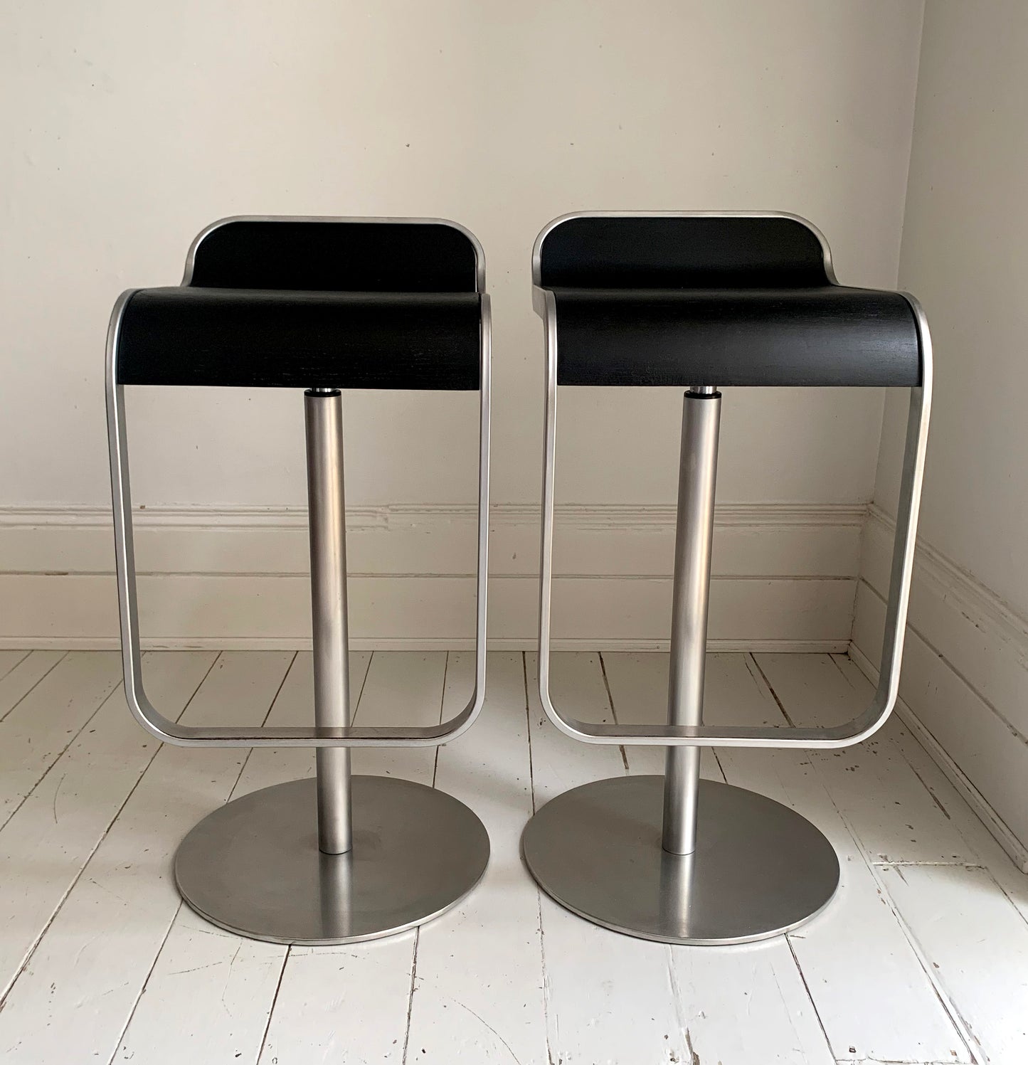 Lapalma Lem Stools x 2, Black Seat, Matt Chrome, Height Adjustable Bar Stools