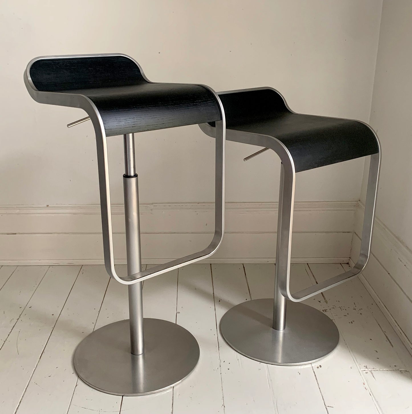 Lapalma Lem Stools x 2, Black Seat, Matt Chrome, Height Adjustable Bar Stools
