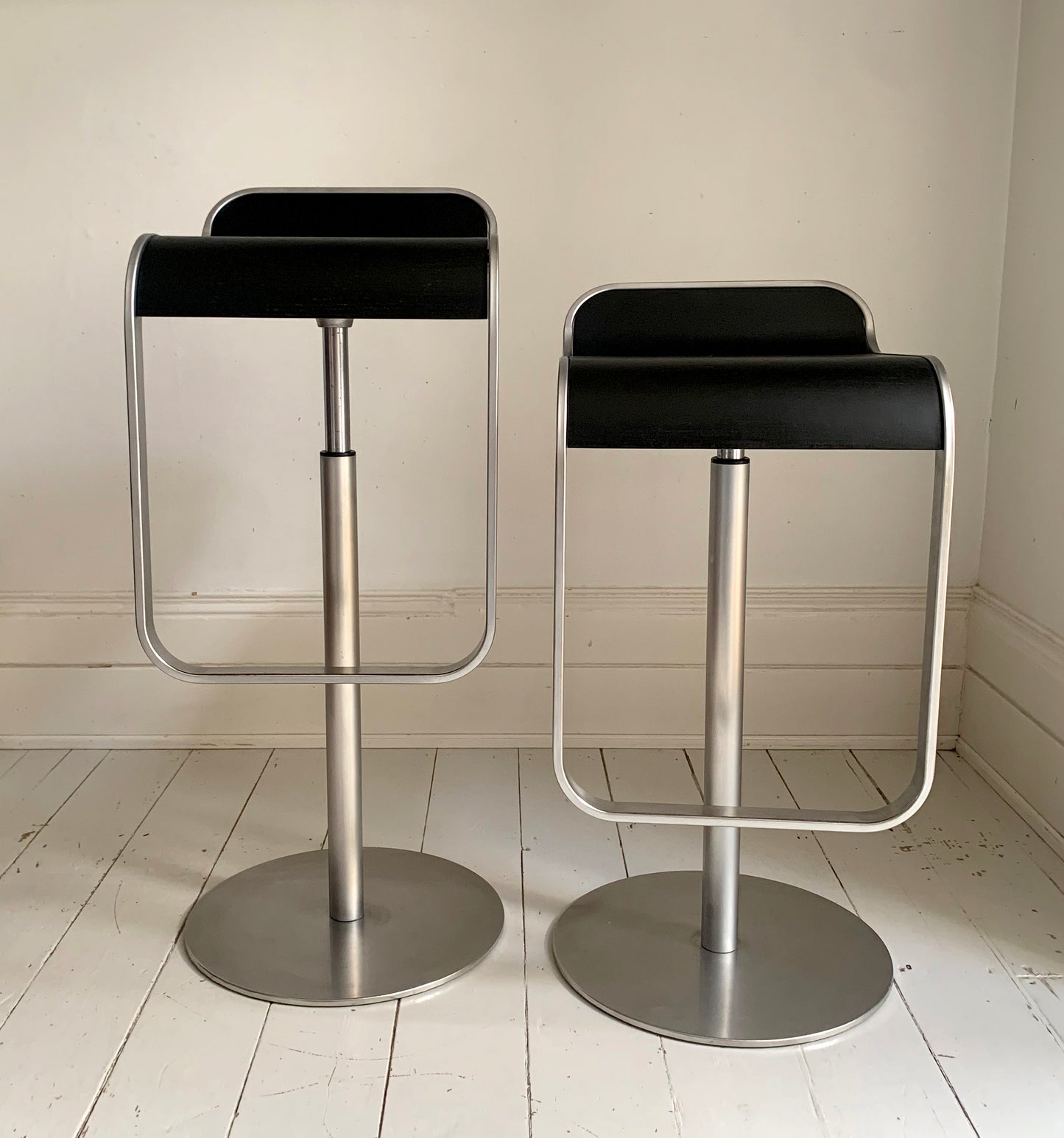 Lapalma Lem Stools x 2, Black Seat, Matt Chrome, Height Adjustable Bar Stools