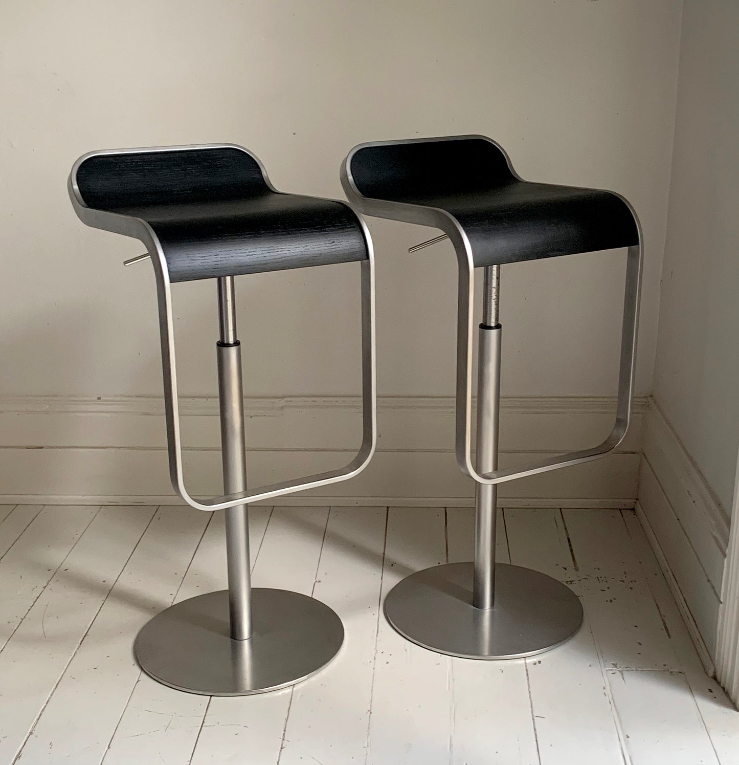 Lapalma Lem Stools x 2, Black Seat, Matt Chrome, Height Adjustable Bar Stools