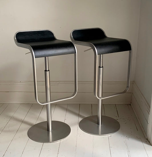 Lapalma Lem Stools x 2, Black Seat, Matt Chrome, Height Adjustable Bar Stools