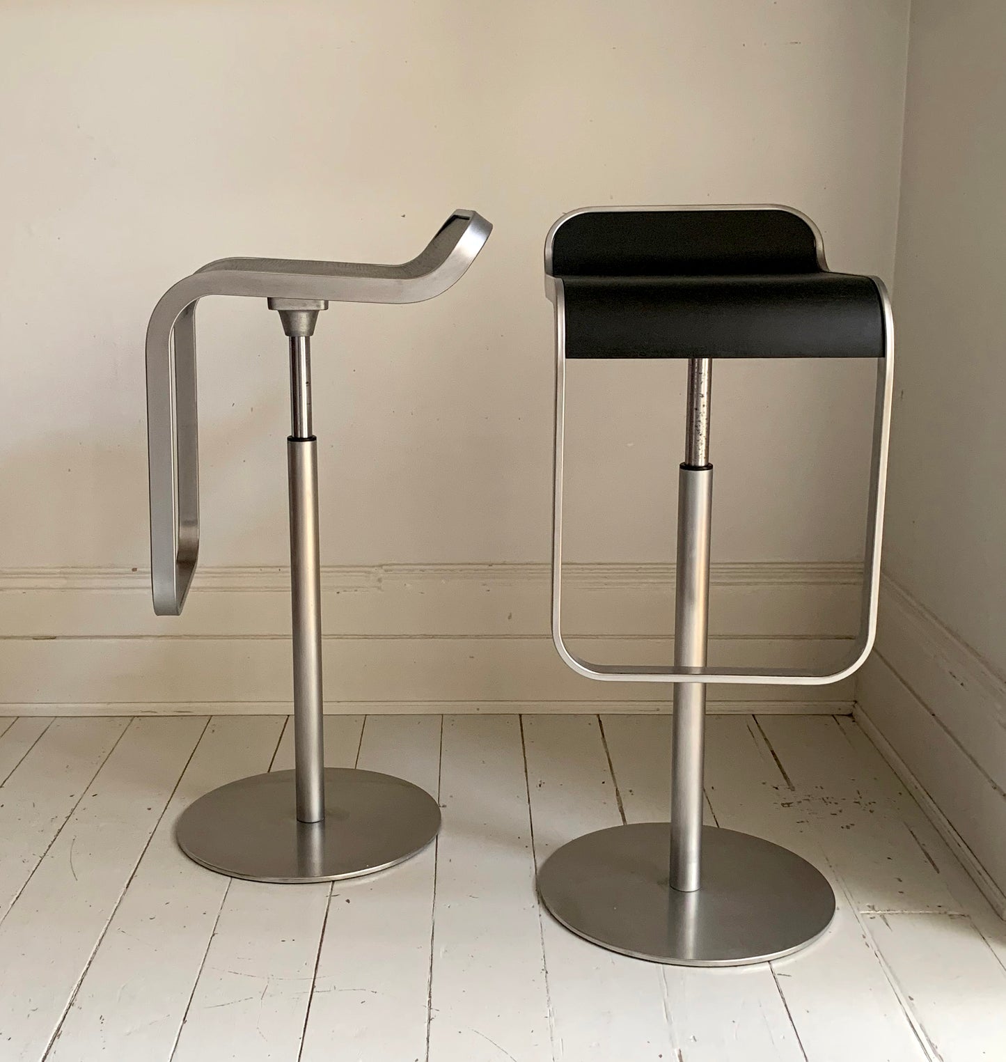 Lapalma Lem Stools x 2, Black Seat, Matt Chrome, Height Adjustable Bar Stools