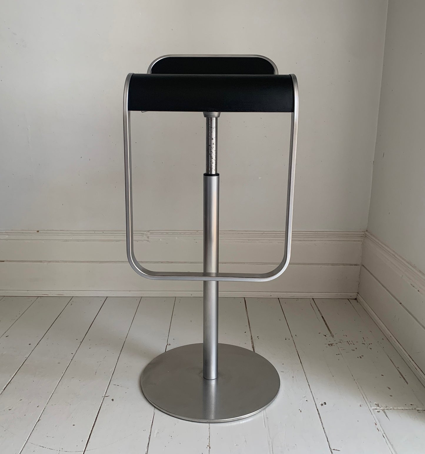 Lapalma Lem Stools x 2, Black Seat, Matt Chrome, Height Adjustable Bar Stools