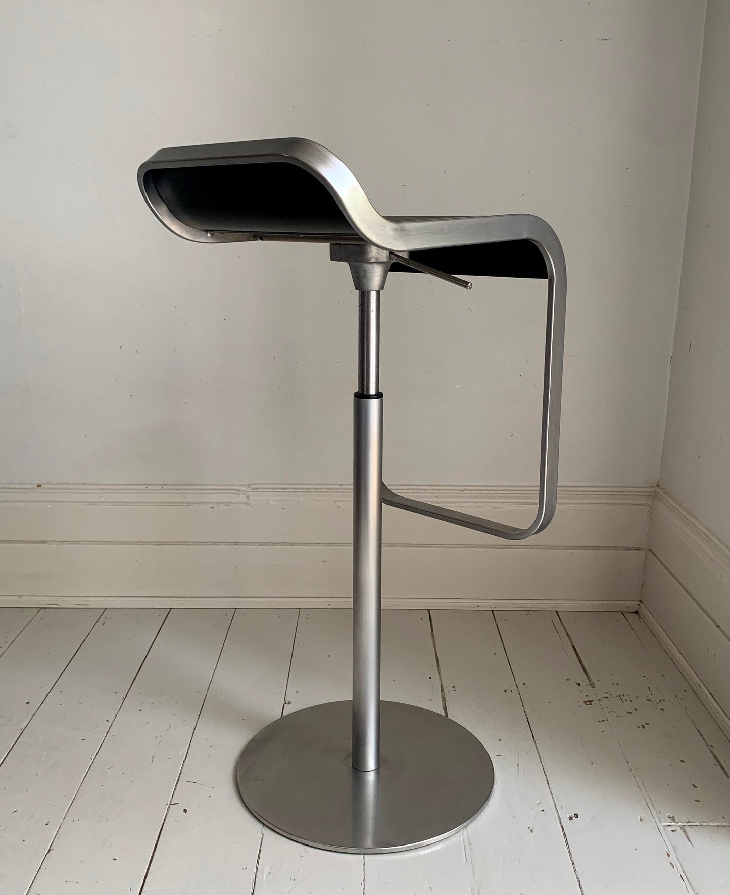 Lapalma Lem Stools x 2, Black Seat, Matt Chrome, Height Adjustable Bar Stools