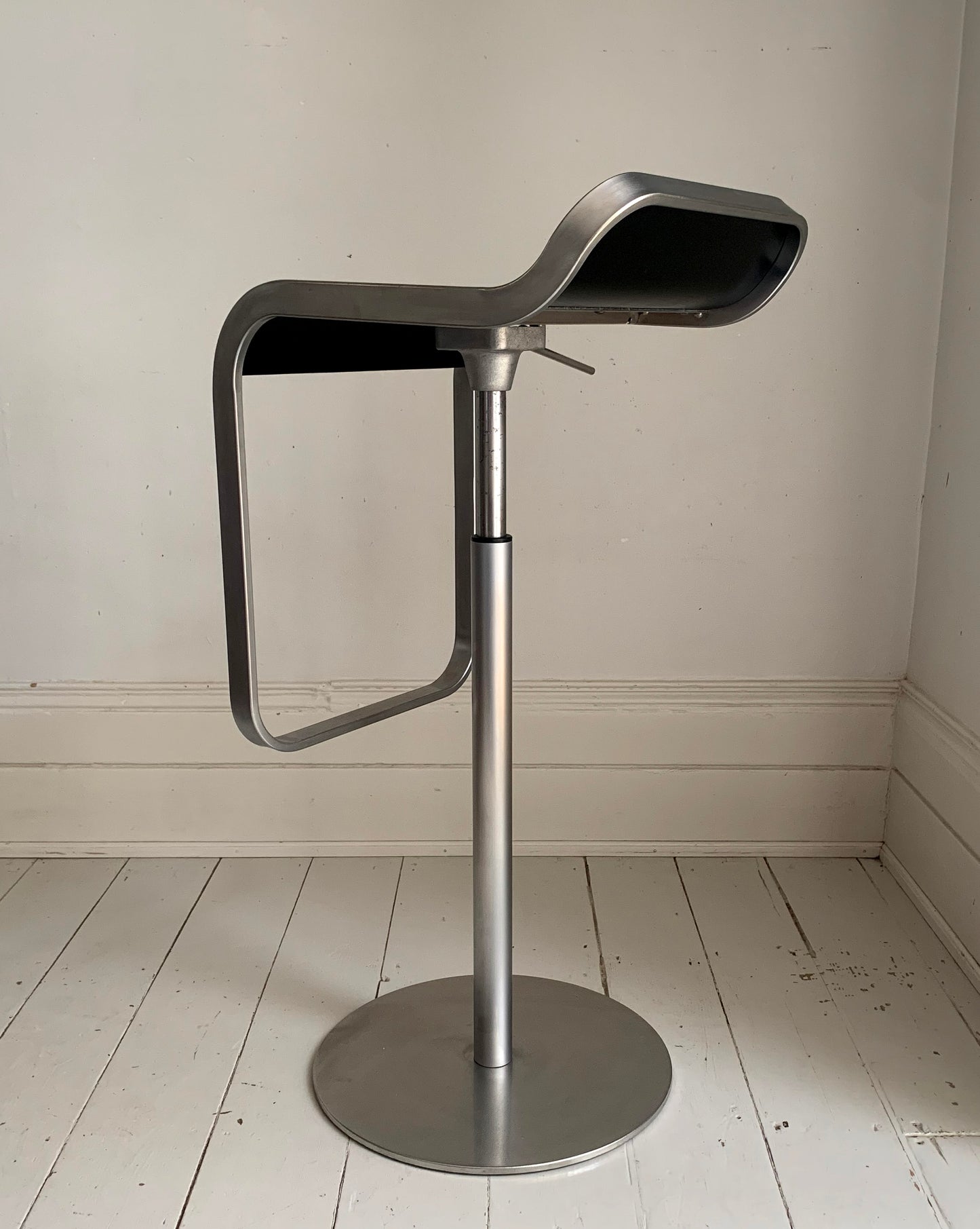 Lapalma Lem Stools x 2, Black Seat, Matt Chrome, Height Adjustable Bar Stools