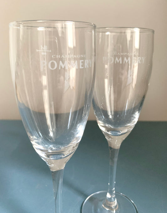 A pair of Pommery Champagne Stemmed Glasses