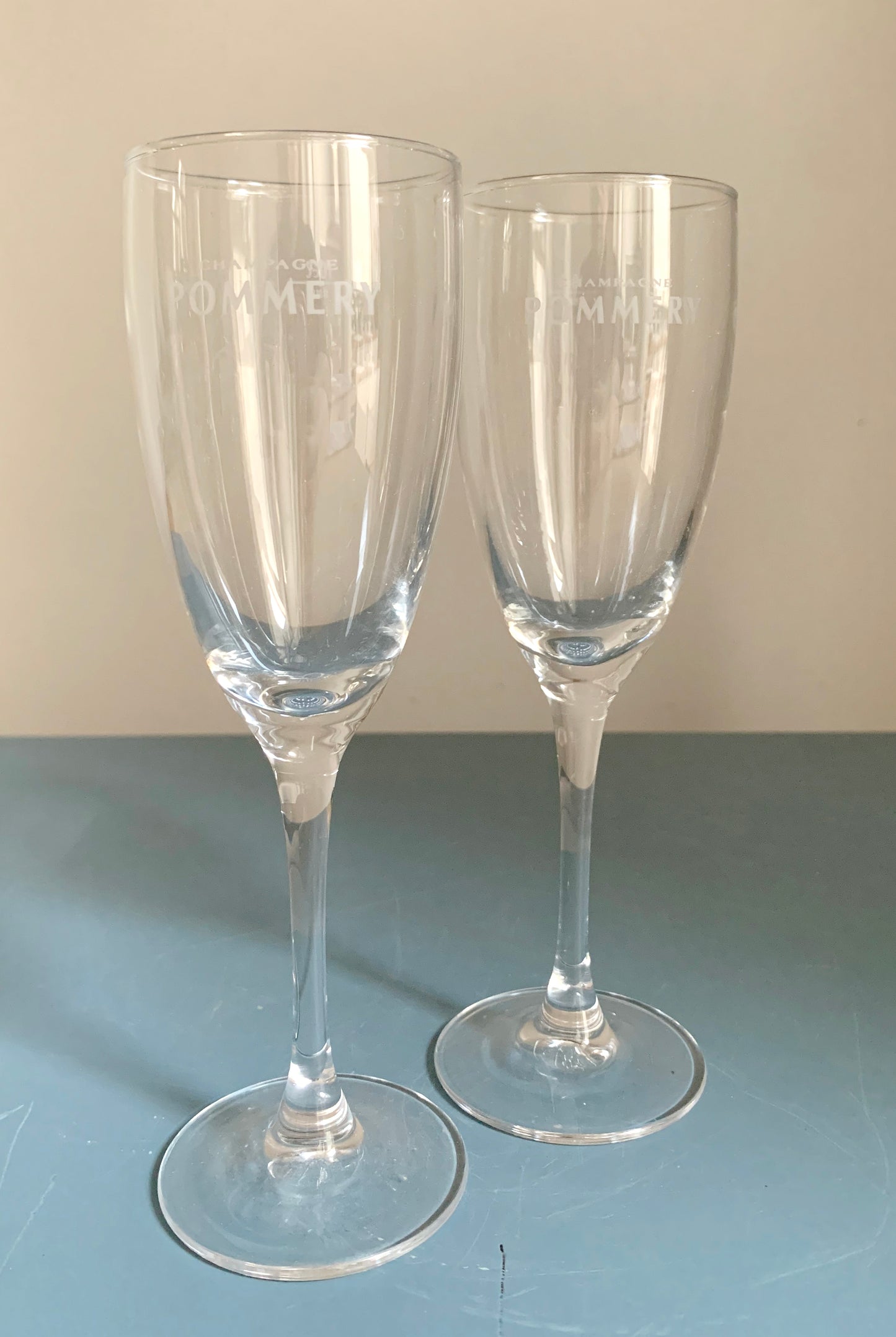 A pair of Pommery Champagne Stemmed Glasses