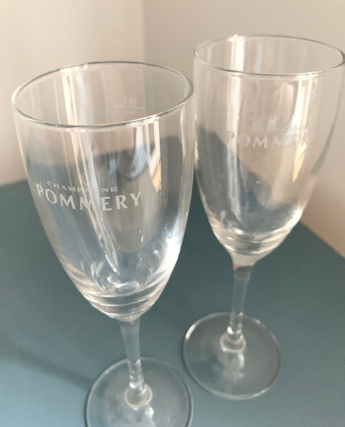 A pair of Pommery Champagne Stemmed Glasses