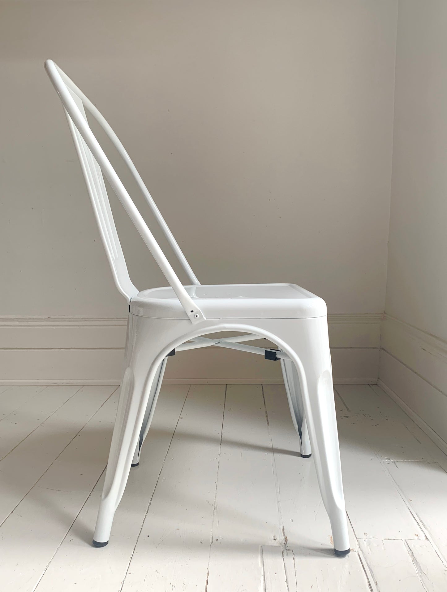 A Pair of White Metal Tolix Style Stacking Chairs
