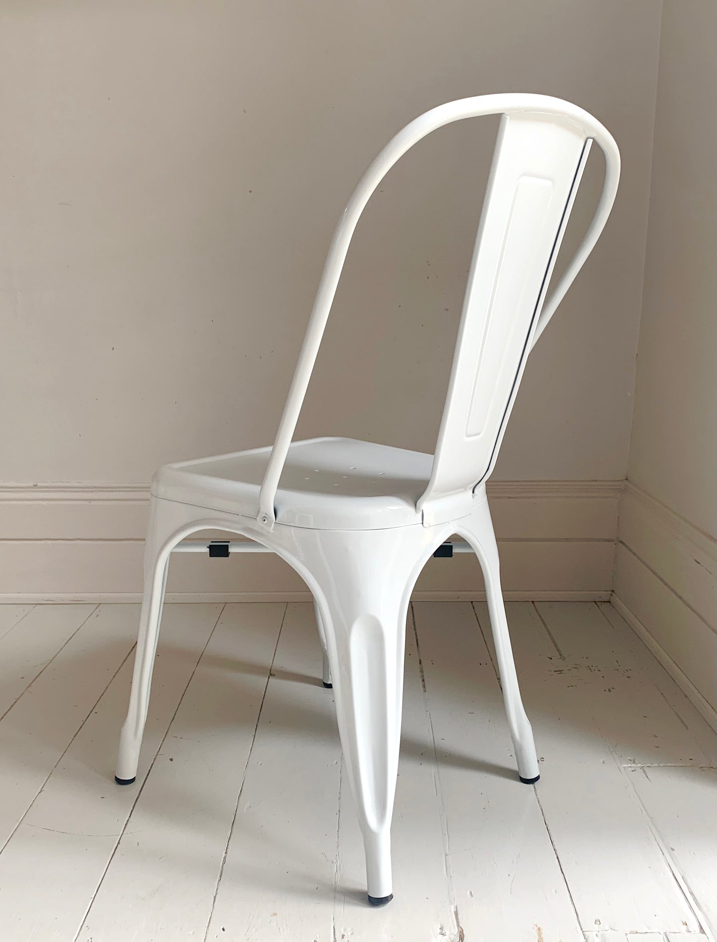 A Pair of White Metal Tolix Style Stacking Chairs