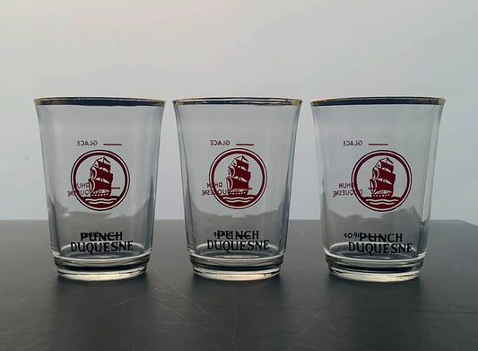 3 x Vintage French Punch Duquesne - Small Gold Rimmed Glasses for Rum Punch