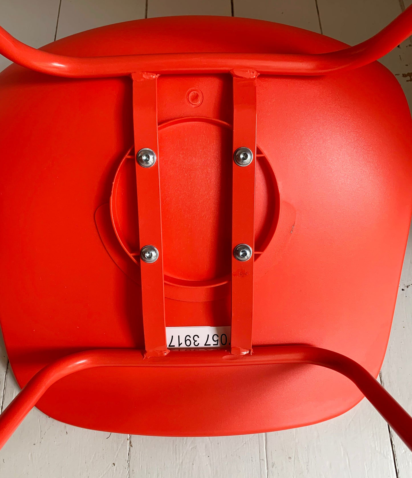 4 x Bright Coral Plastic Bar Stools With Coated Metal Frame