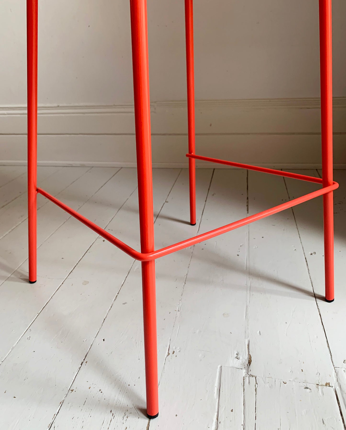 4 x Bright Coral Plastic Bar Stools With Coated Metal Frame