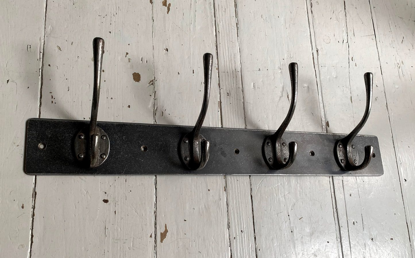 4 x Industrial Style Black Metal, Wall Mounted Double Hooks