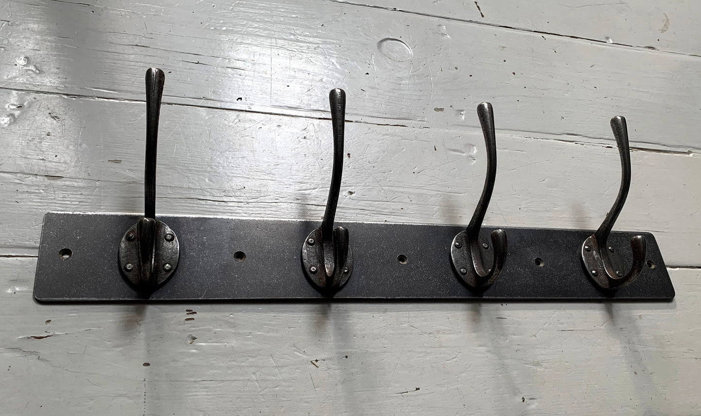 4 x Industrial Style Black Metal, Wall Mounted Double Hooks