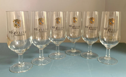 6 x Vintage French 'Vezelise Premiere' Biere / Stemmed Glasses Set, Boxed Set