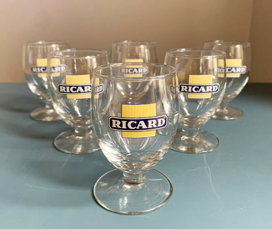 6 x Vintage French 'Ricard' Pastis Chalice / Stemmed Glasses Set, Boxed Set