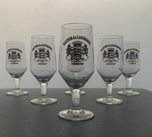 6 x Vintage French GASTON de LAGRANGE Cognac Stemmed Glasses
