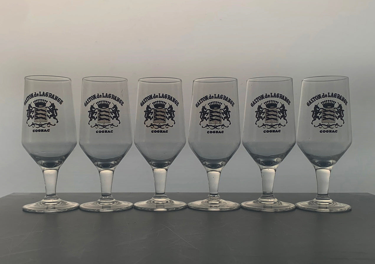 6 x Vintage French GASTON de LAGRANGE Cognac Stemmed Glasses