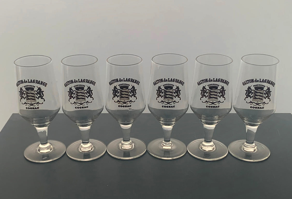 6 x Vintage French GASTON de LAGRANGE Cognac Stemmed Glasses
